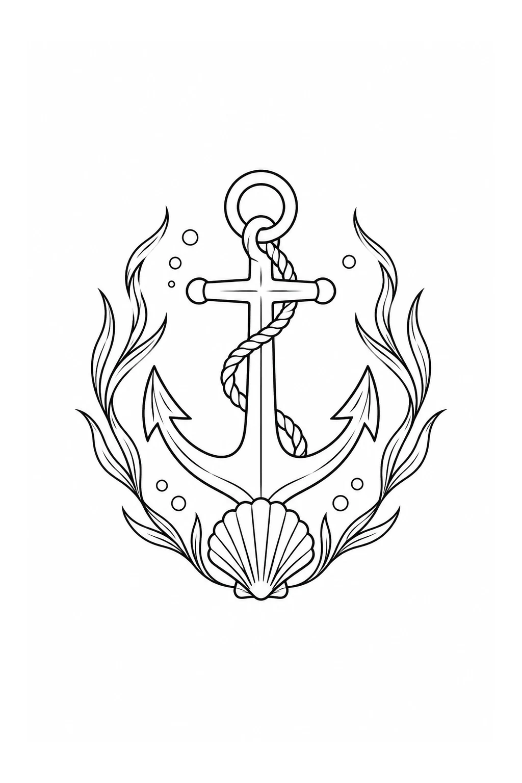 Anker mit Meergras und Muschel