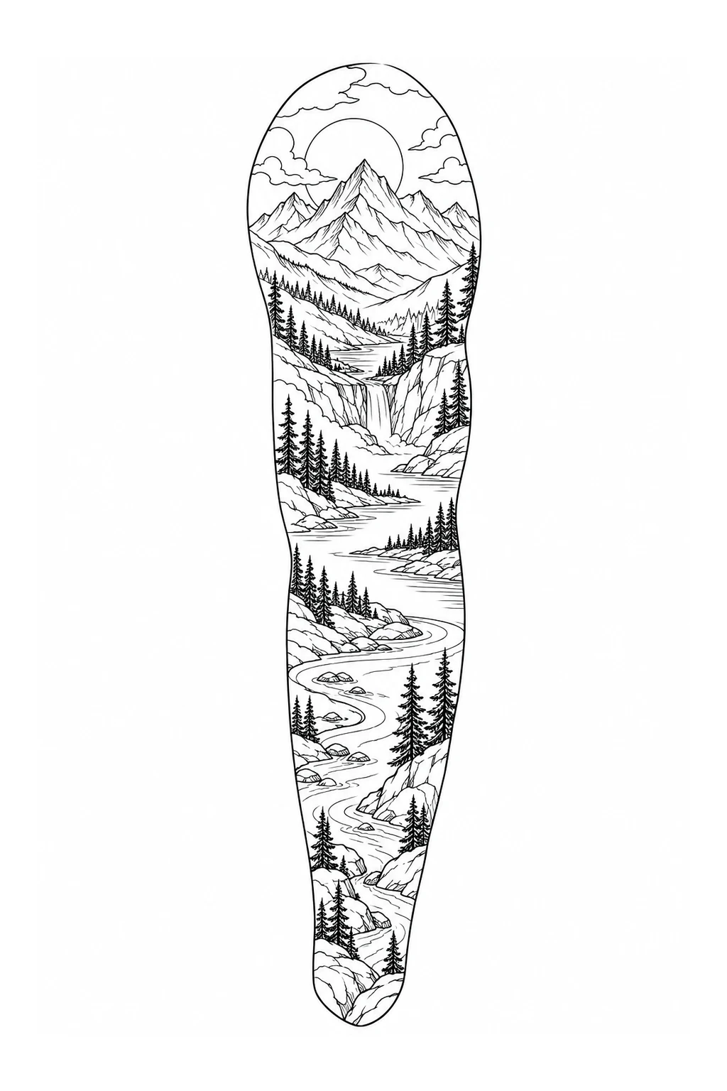 Ganzarm-Sleeve mit Bergfluss