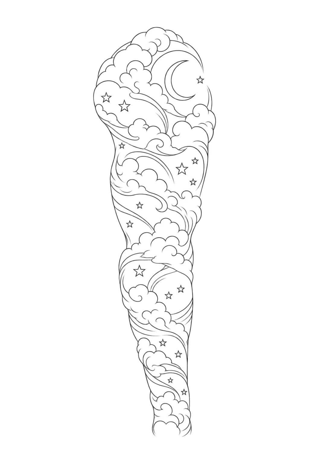 Ganzarm-Sleeve mit Wolken und Sternen