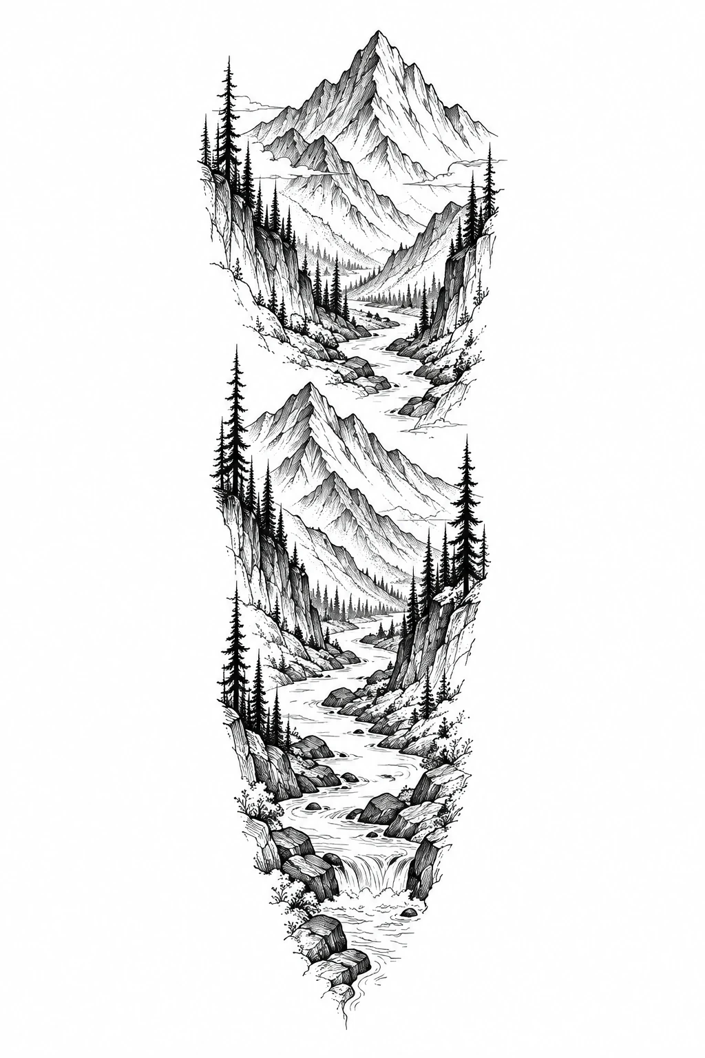 Bergfluss in drei Ebenen