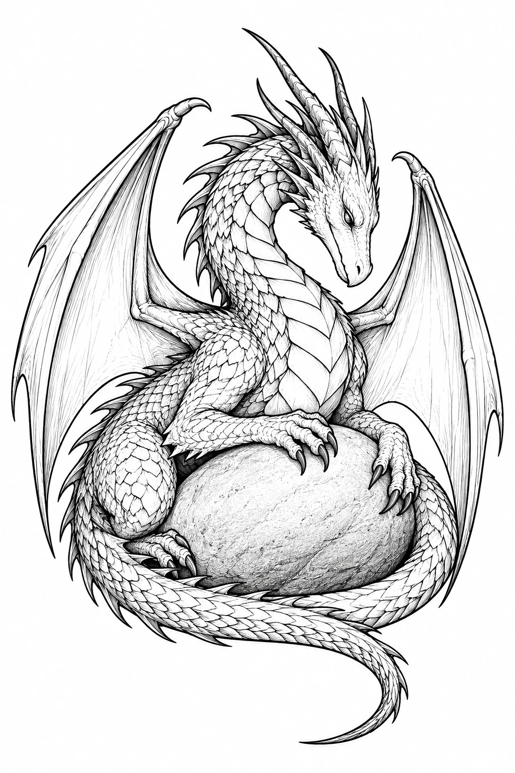 Drache um einen runden Stein