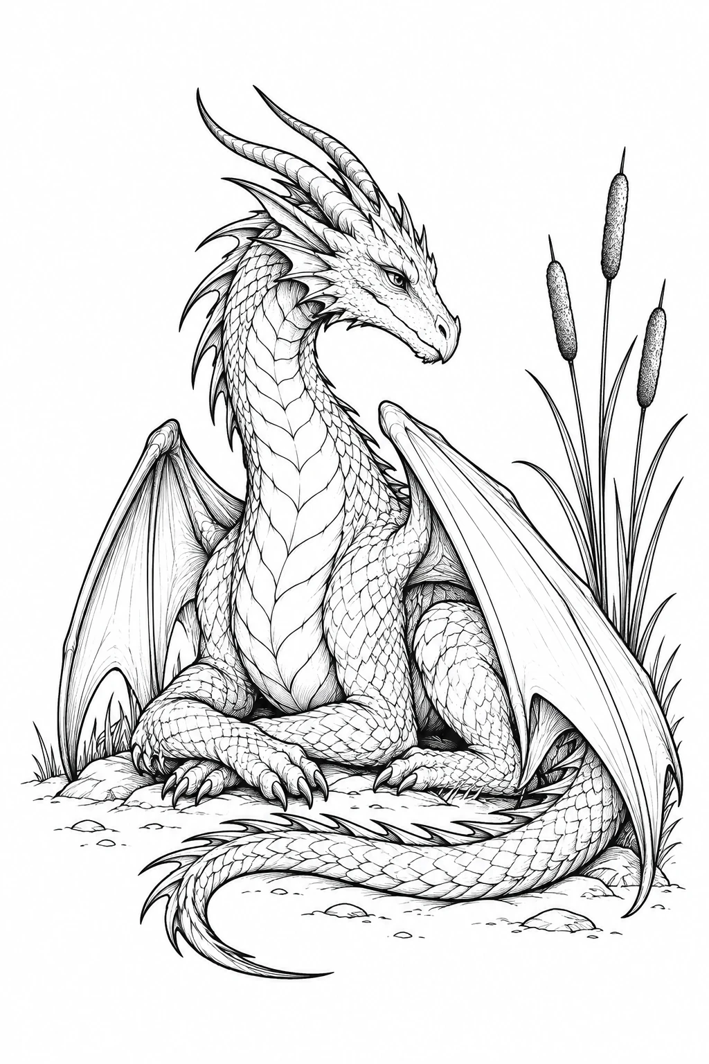 Ruhender Drache am Schilf