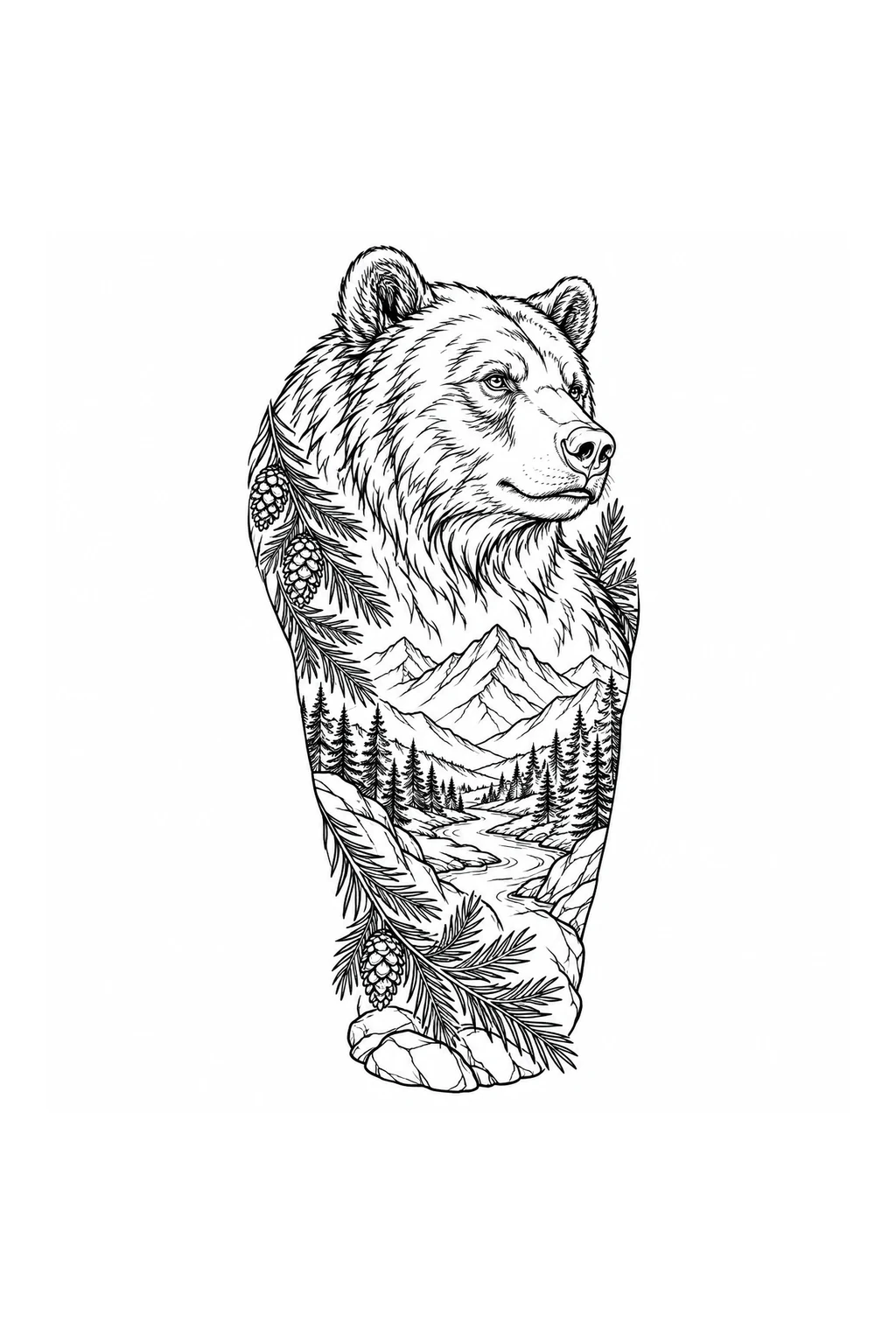 Halbarm-Sleeve mit Bär und Bergen