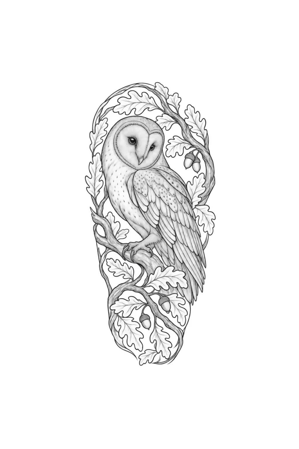 Halbarm-Sleeve mit Eule und Eichenlaub