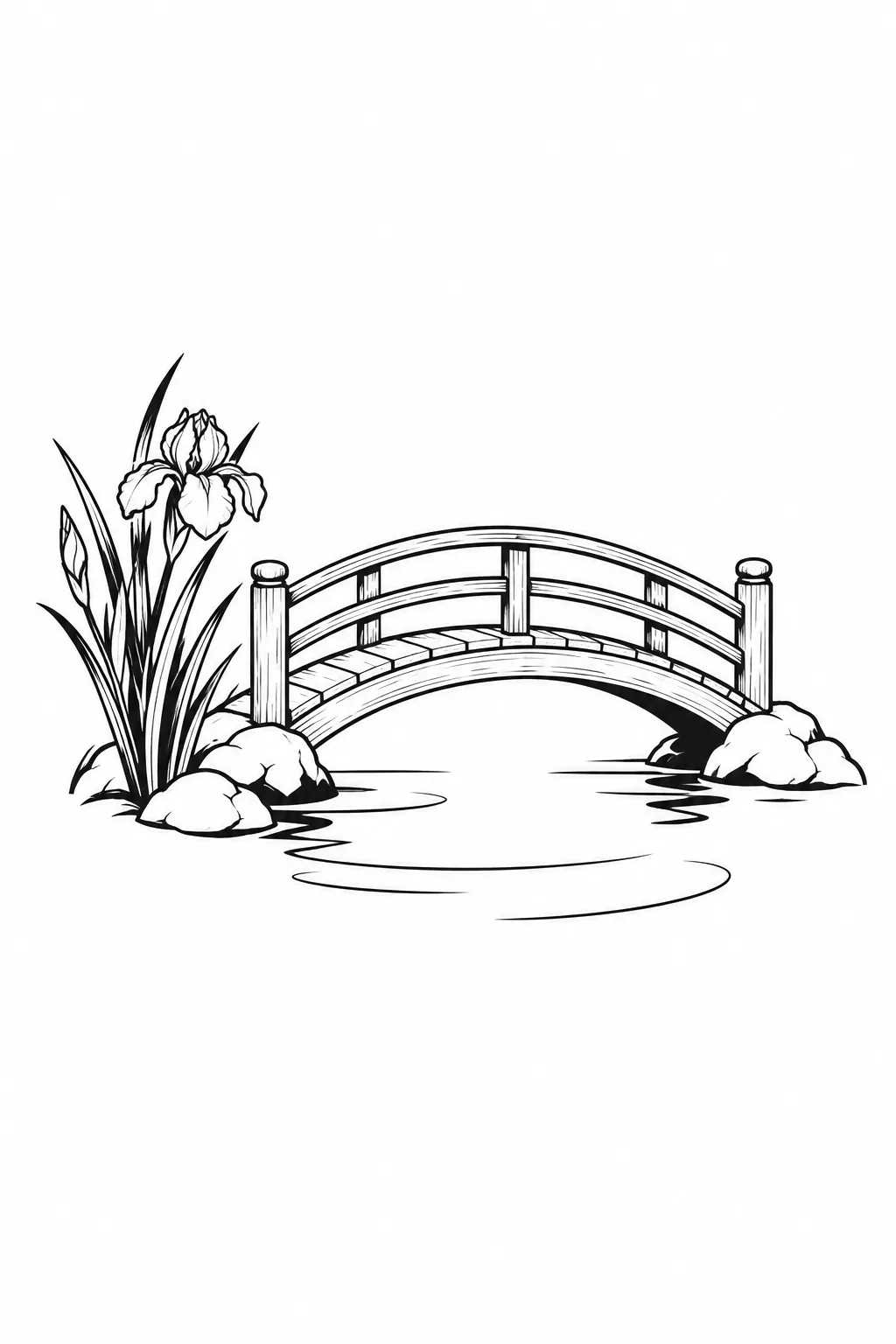 Gebogene Holzbrücke am Teich