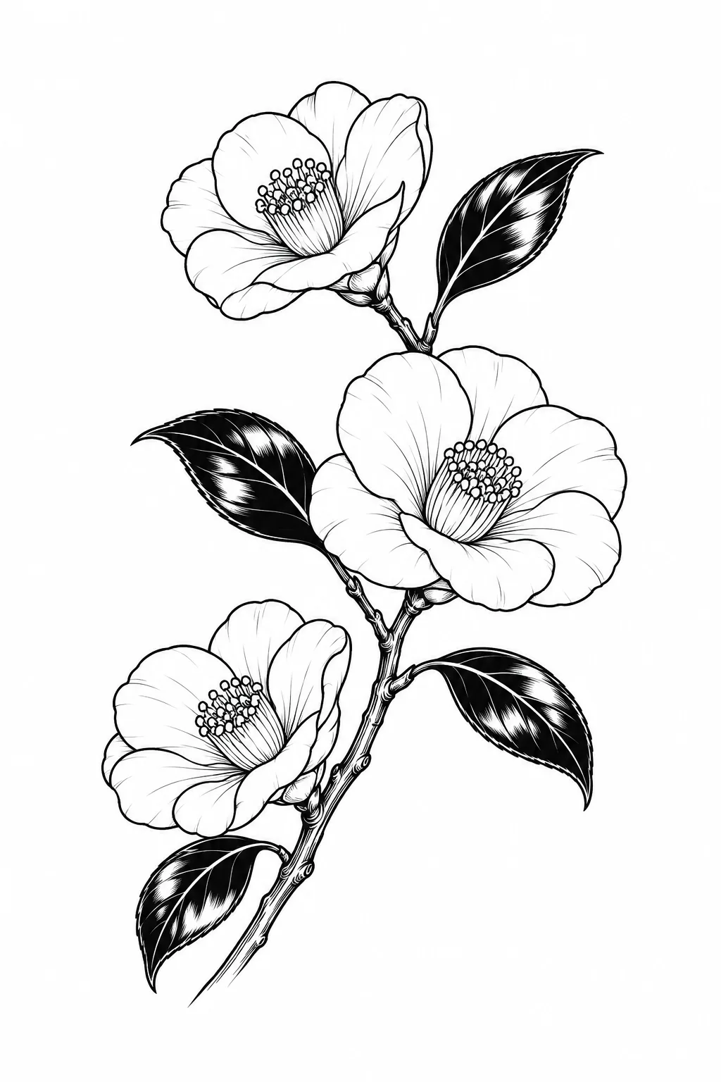 Kamelienzweig mit drei Blüten