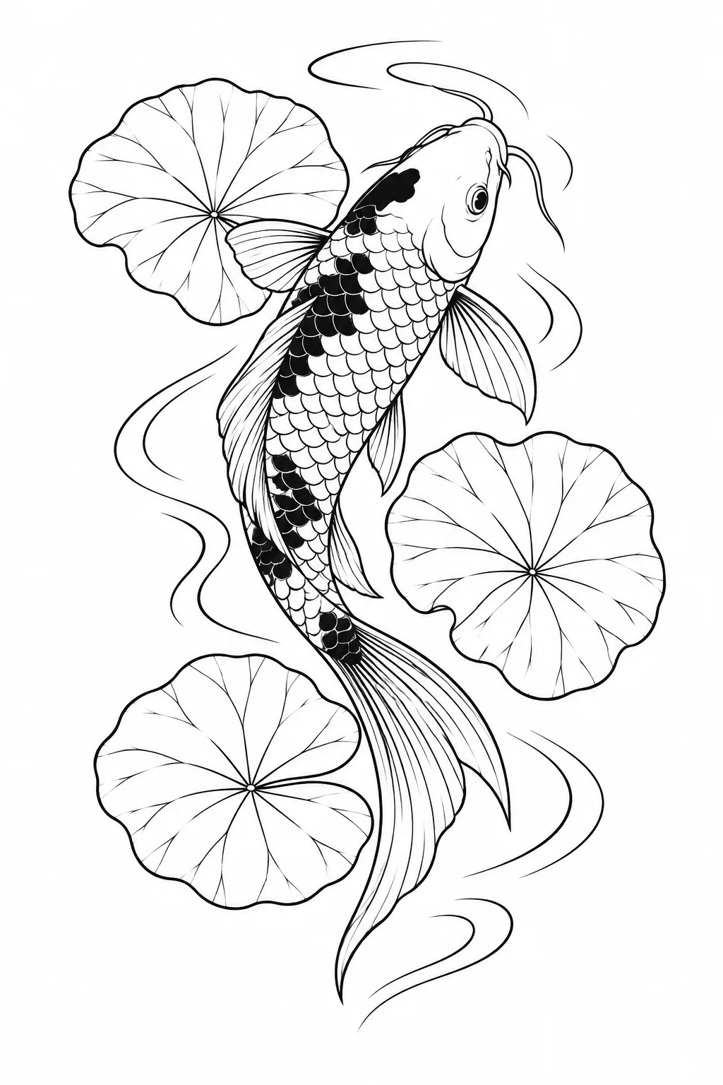 Koi mit Lotosblättern