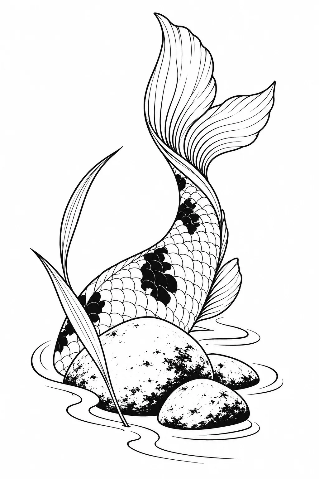 Koi zwischen Flusssteinen