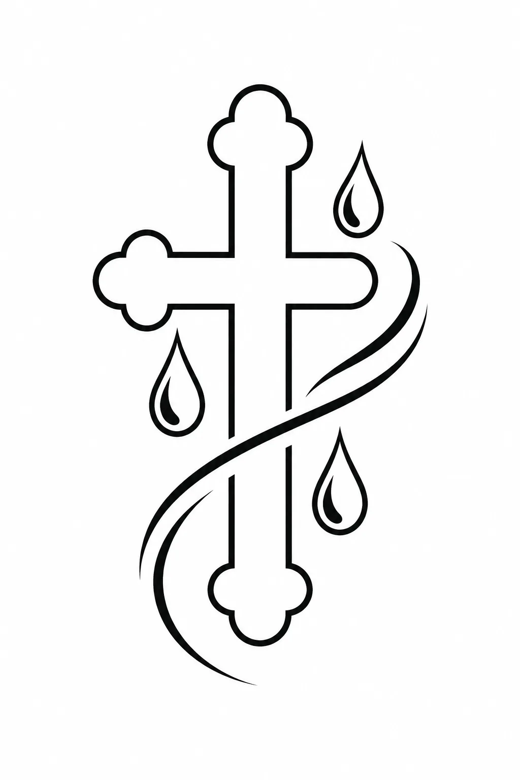 Abgerundetes Kreuz mit Tropfen