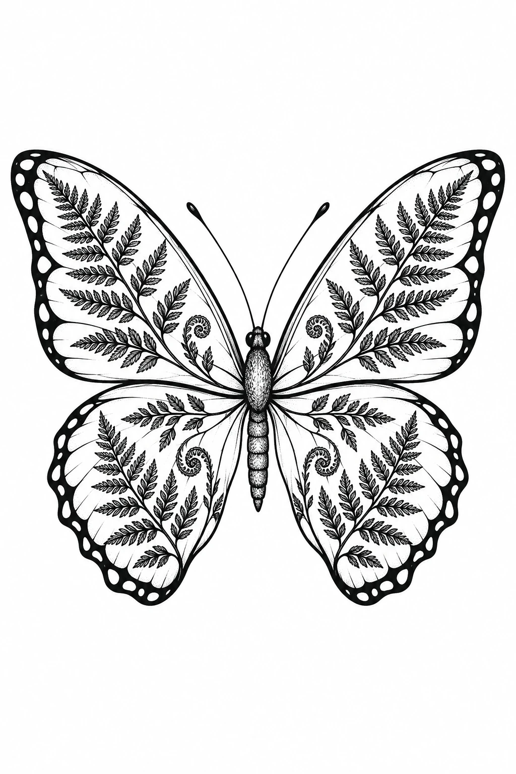 Schmetterling mit Farnflügeln