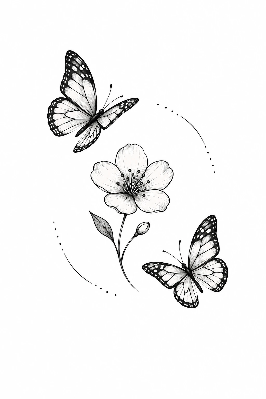 Zwei Schmetterlinge um eine Blüte