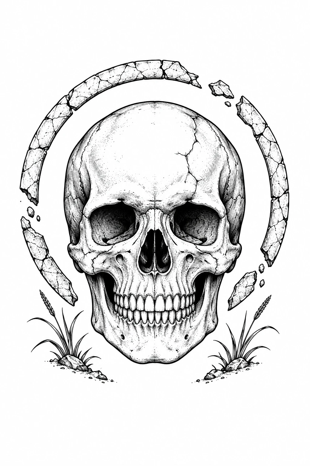 Totenkopf im gebrochenen Steinkreis