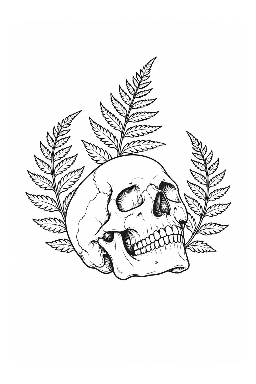 Totenkopf mit Farn