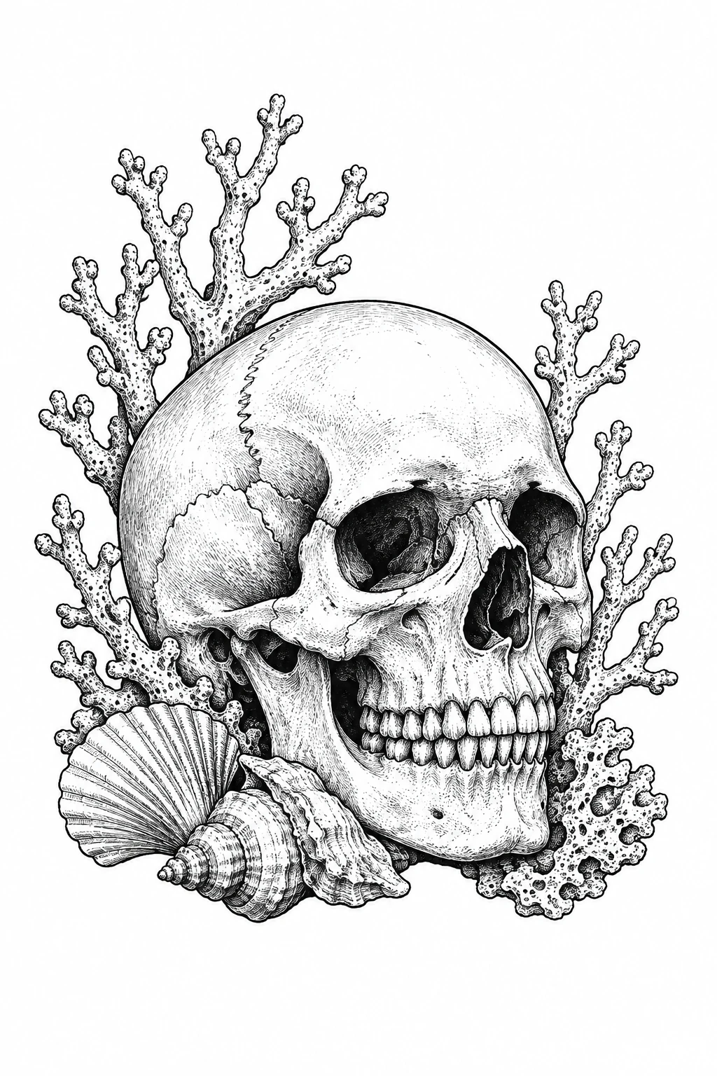 Totenkopf mit Korallen