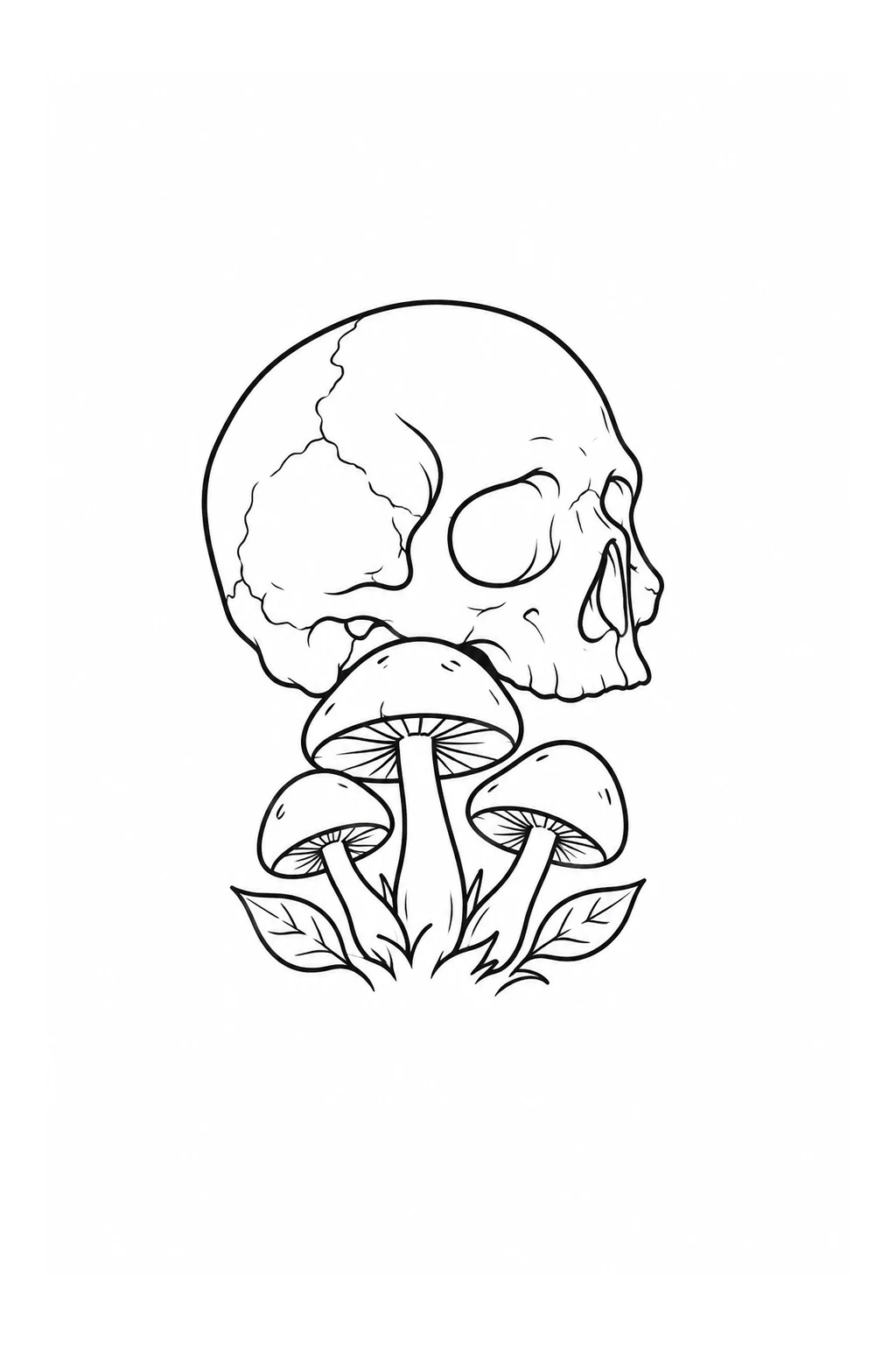 Totenkopf mit Pilzen