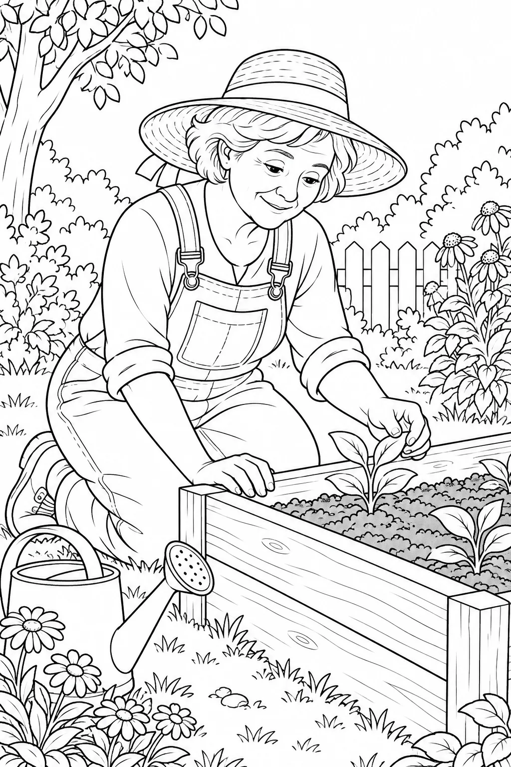Einen Setzling im Garten betrachten