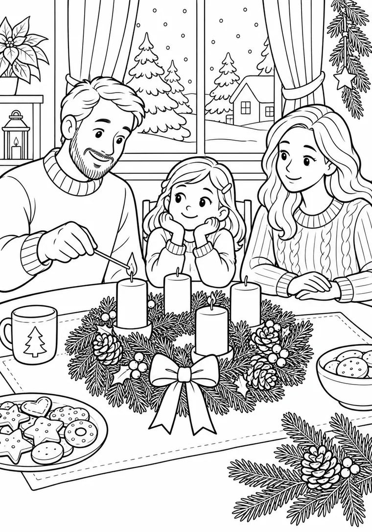 Familie am Adventskranz