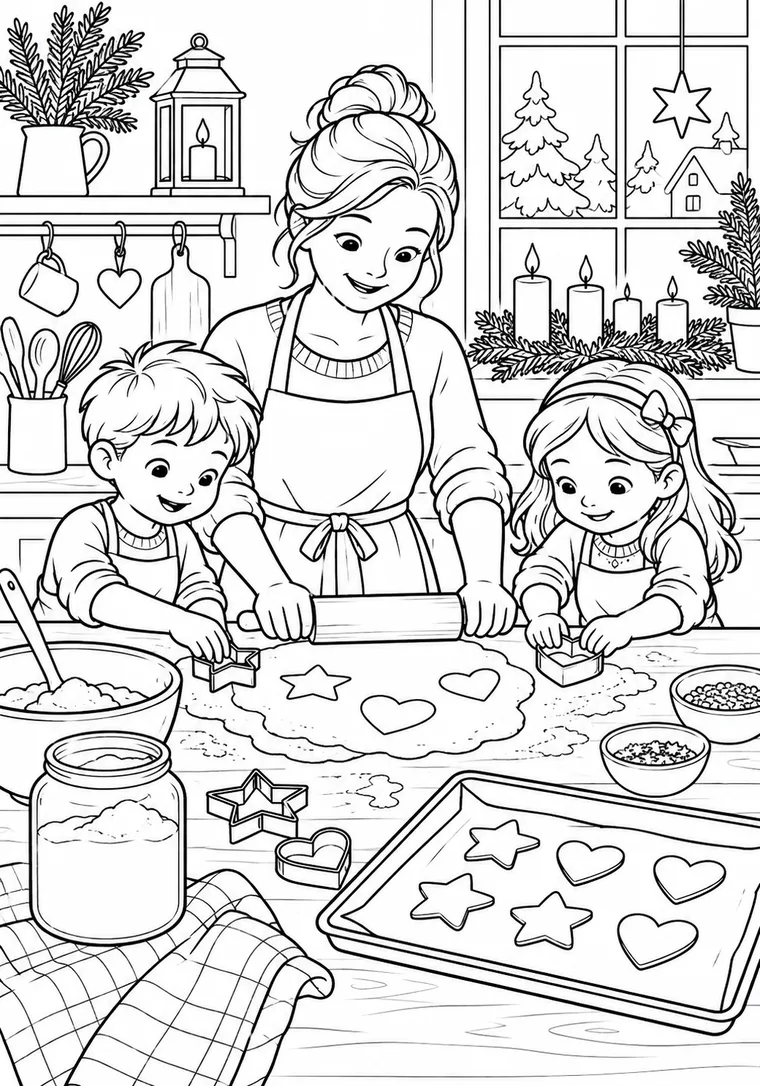 Familie backt Adventsplätzchen