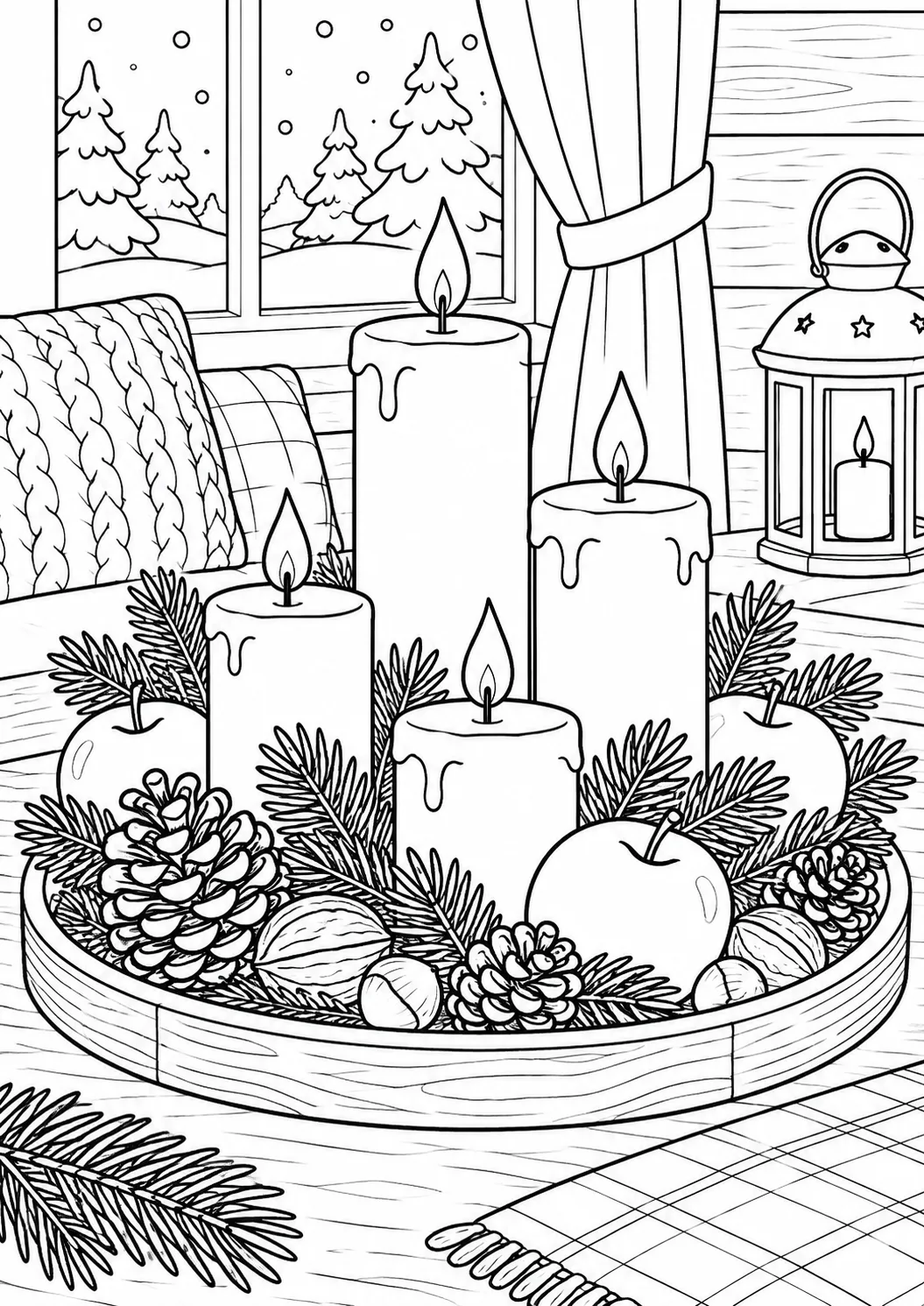 Vier Kerzen mit Winterfrüchten