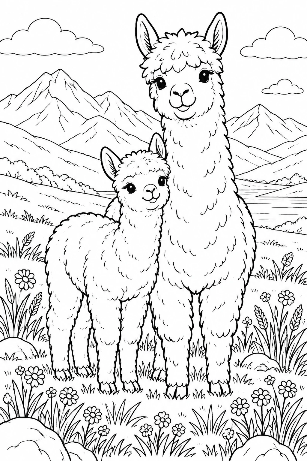 Alpakamutter mit Cria