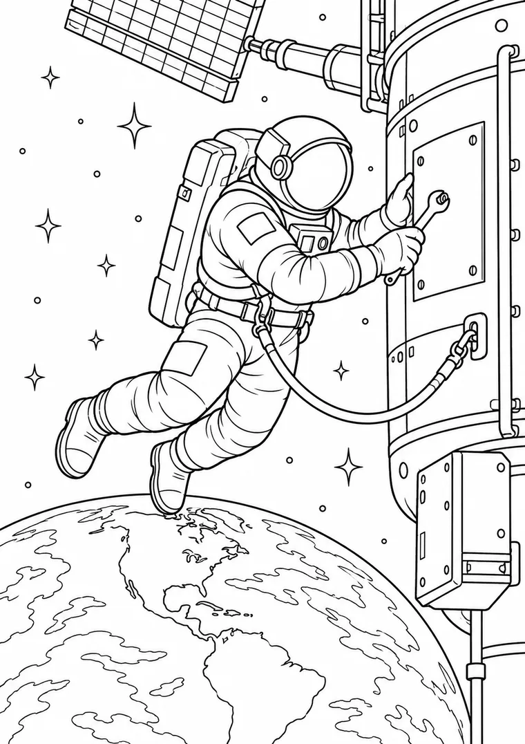 Astronaut repariert die Raumstation