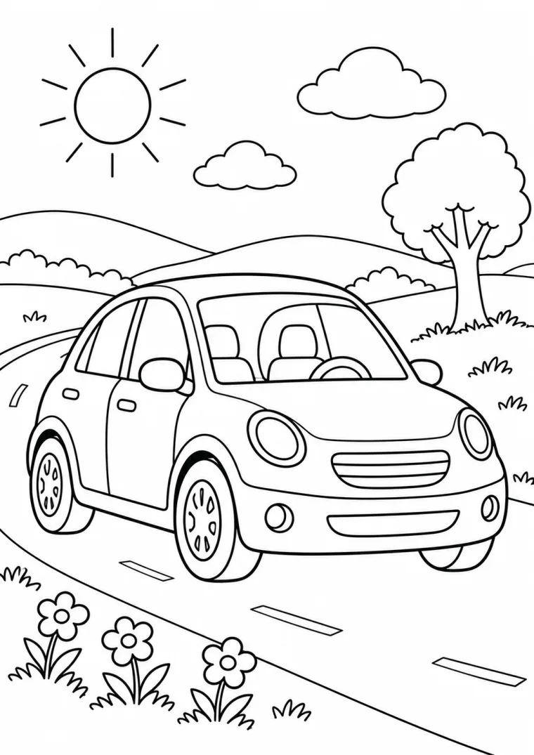 Kleines Auto auf der Landstraße