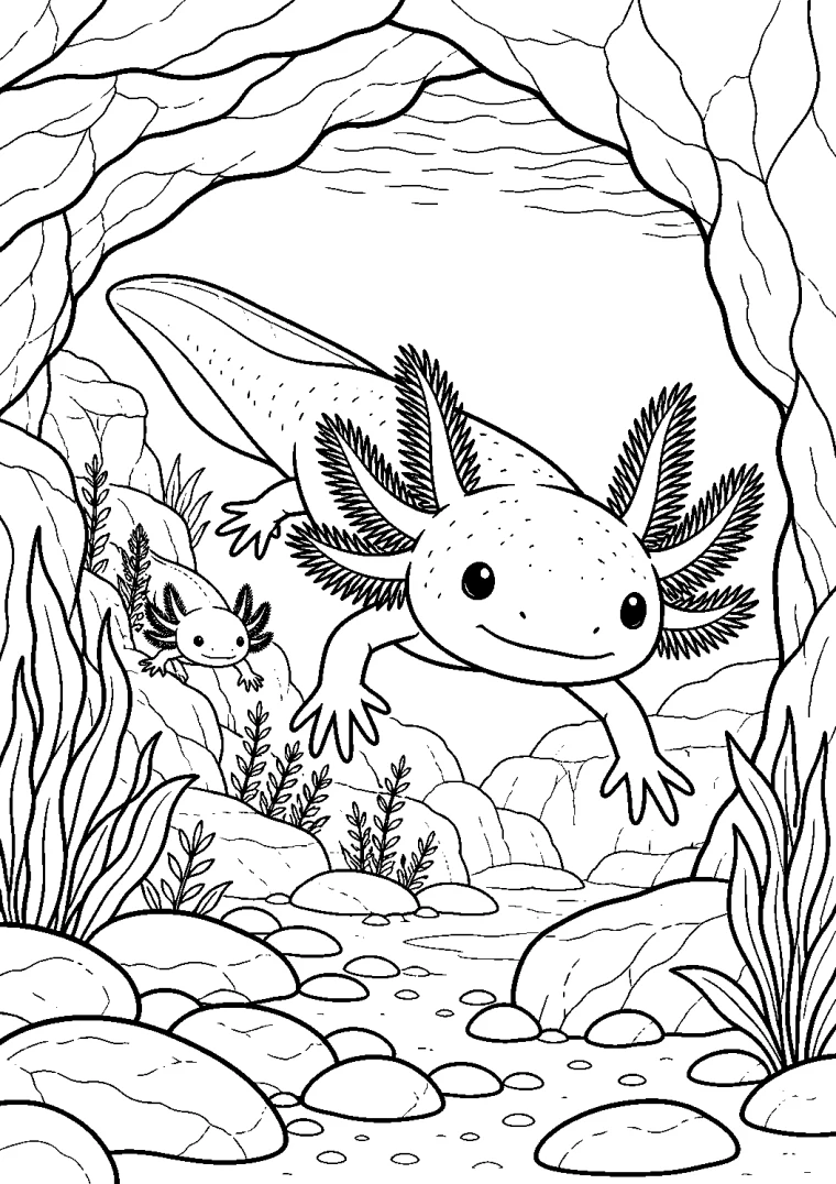 Axolotl im Felsbogen