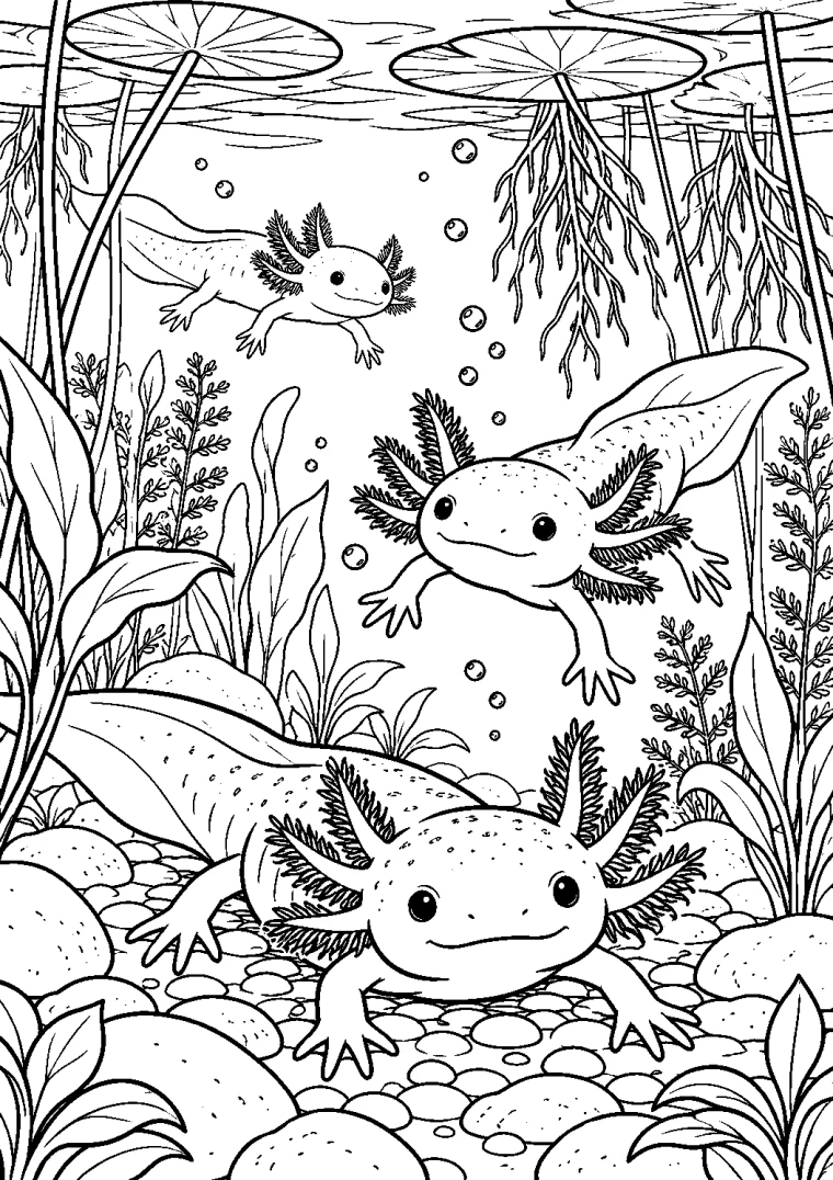 Axolotl im Seerosengarten