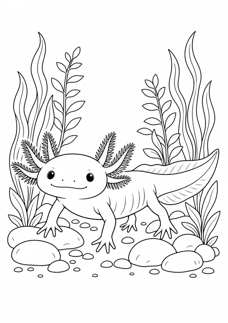 Axolotl mit Wasserpflanzen