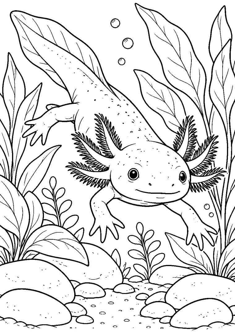 Axolotl zwischen Wasserpflanzen