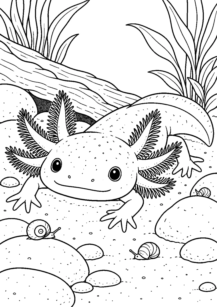 Junger Axolotl am Kieselgrund