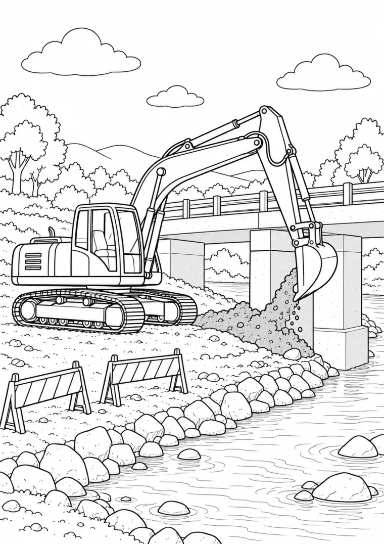 Bagger beim Brückenbau