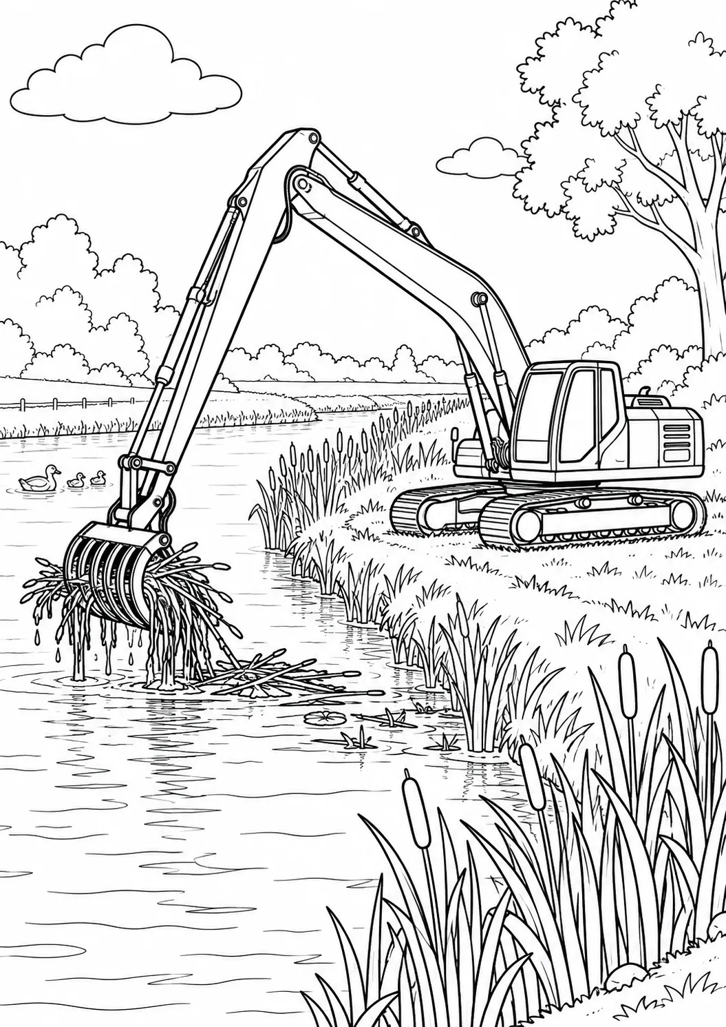 Langarmbagger am Kanal