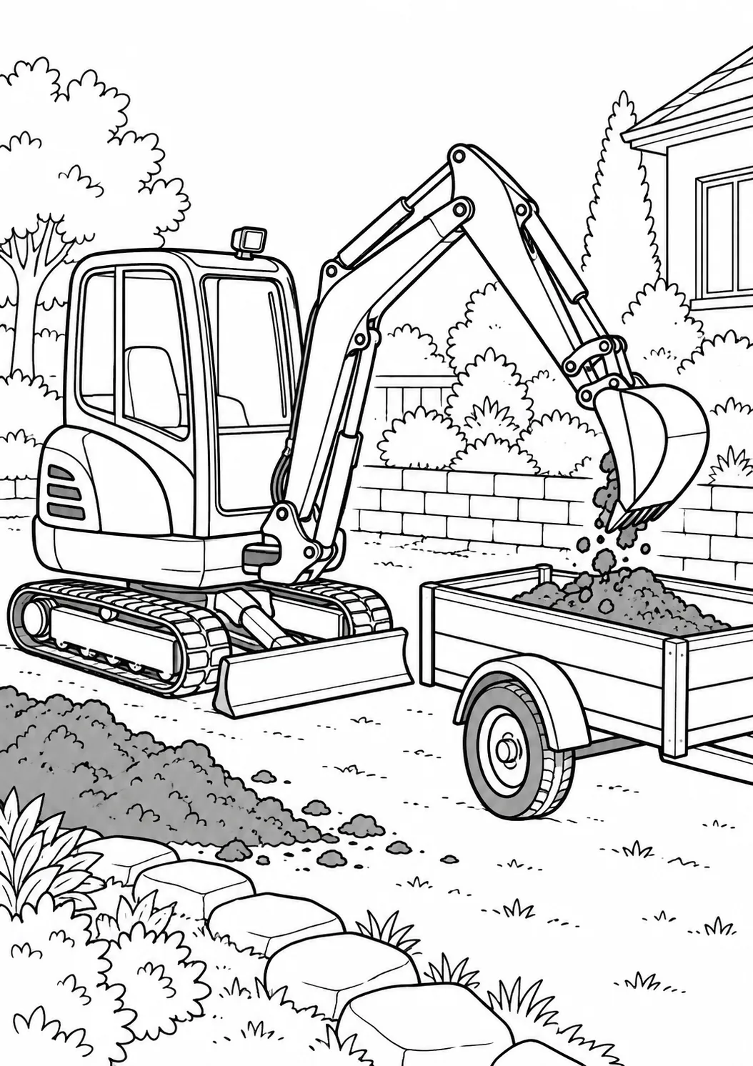 Minibagger lädt Gartenerde