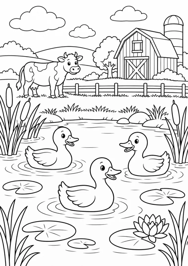 Enten auf dem Bauernhofteich