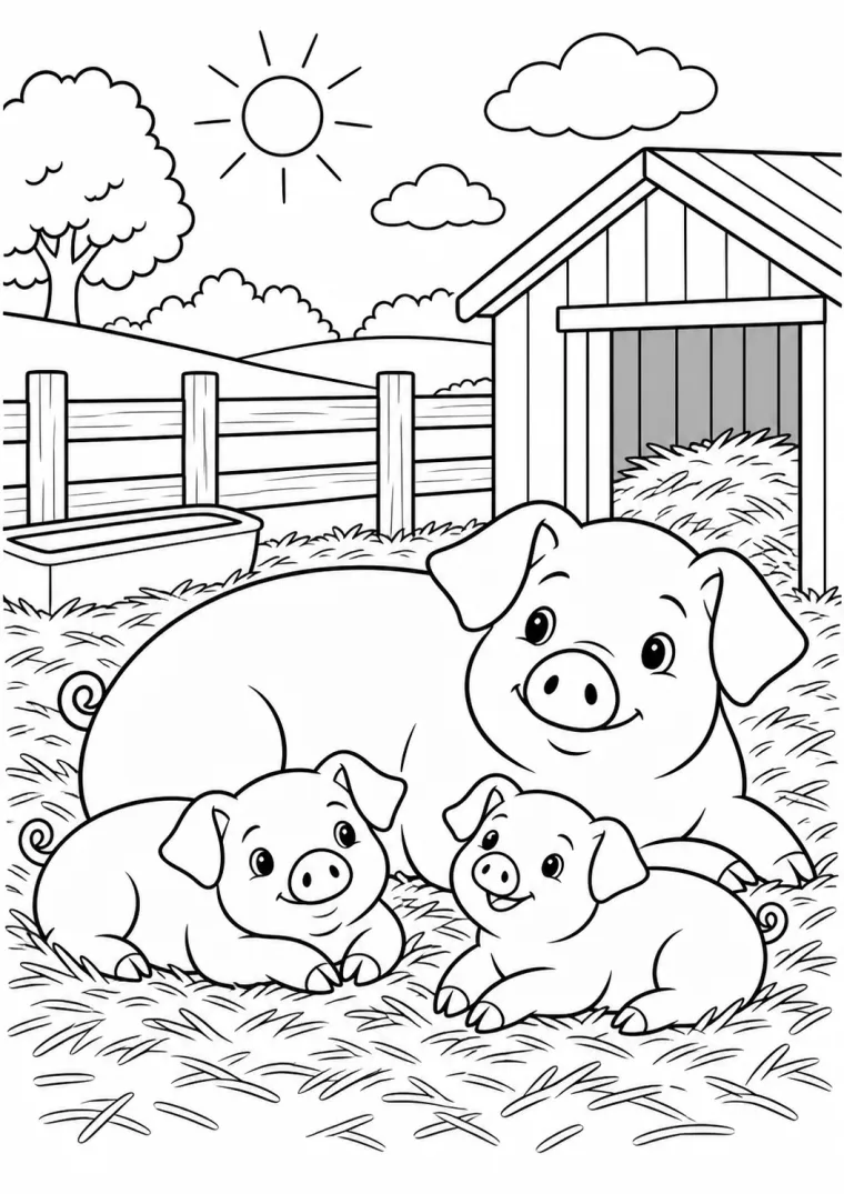 Schweinefamilie im Stroh
