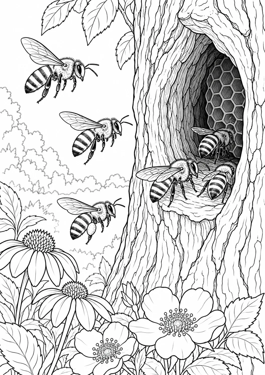 Bienen am natürlichen Baumstock