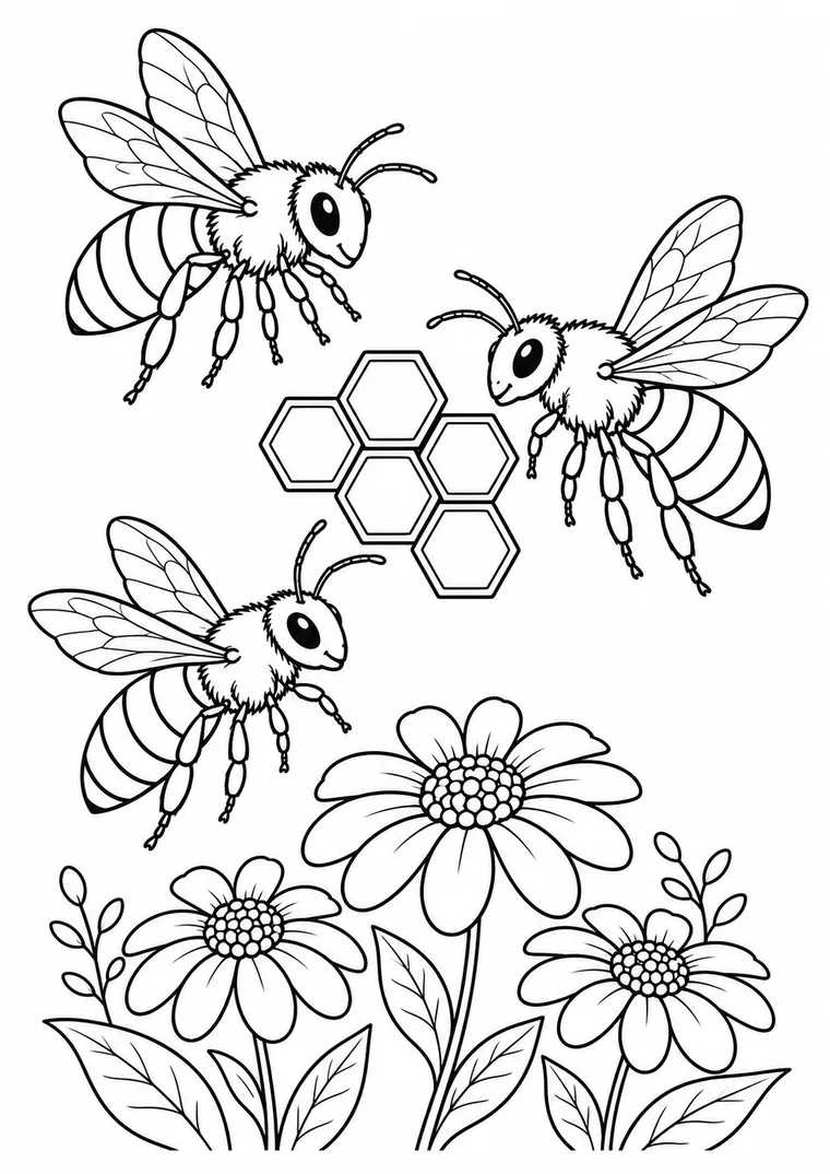 Drei Bienen an der Wabe