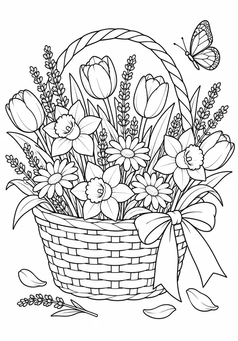Blumenkorb mit Frühlingsblumen