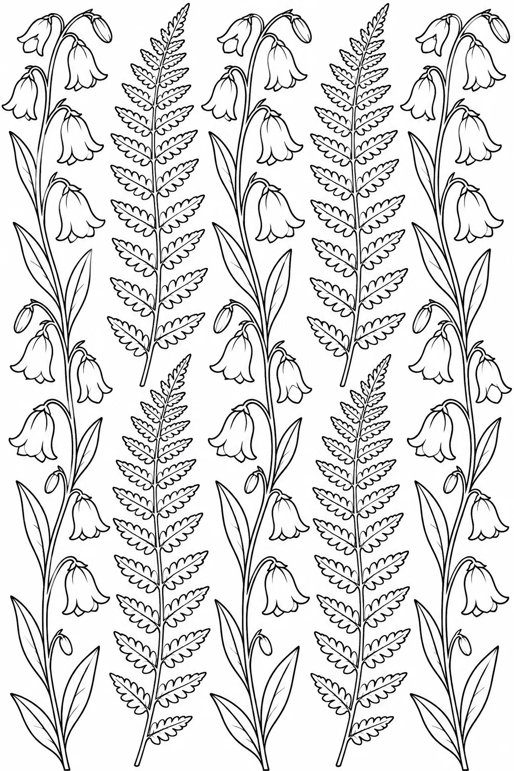 Glockenblumen mit Farnblättern