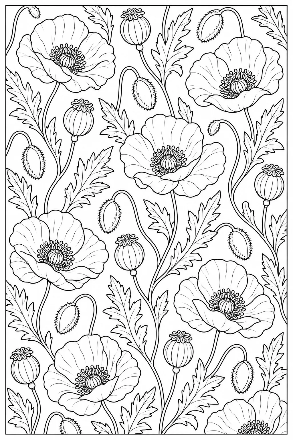 Mohnblüten und Samenkapseln