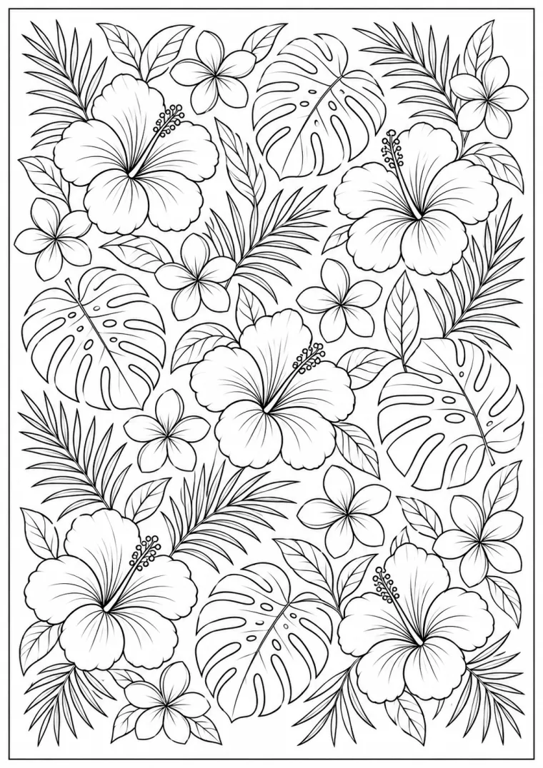 Tropische Blumen und Blätter