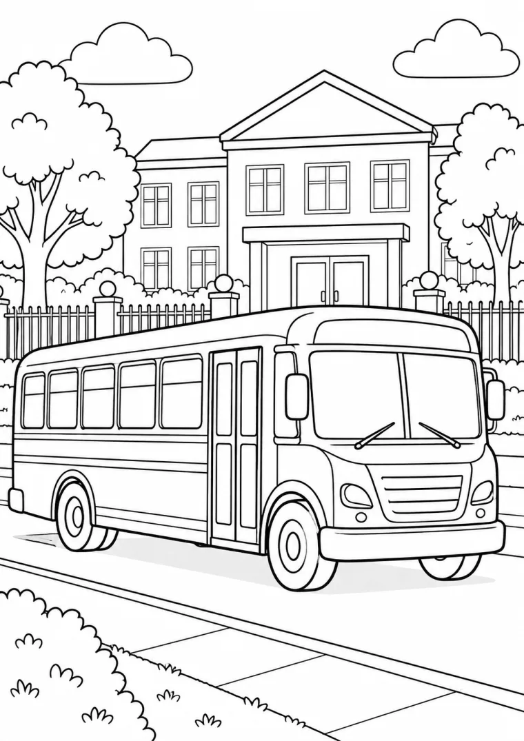Schulbus vor der Schule