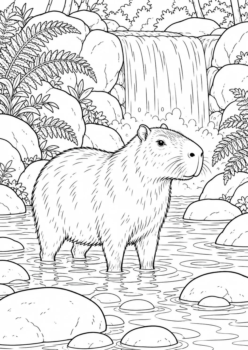 Capybara am Wasserfall