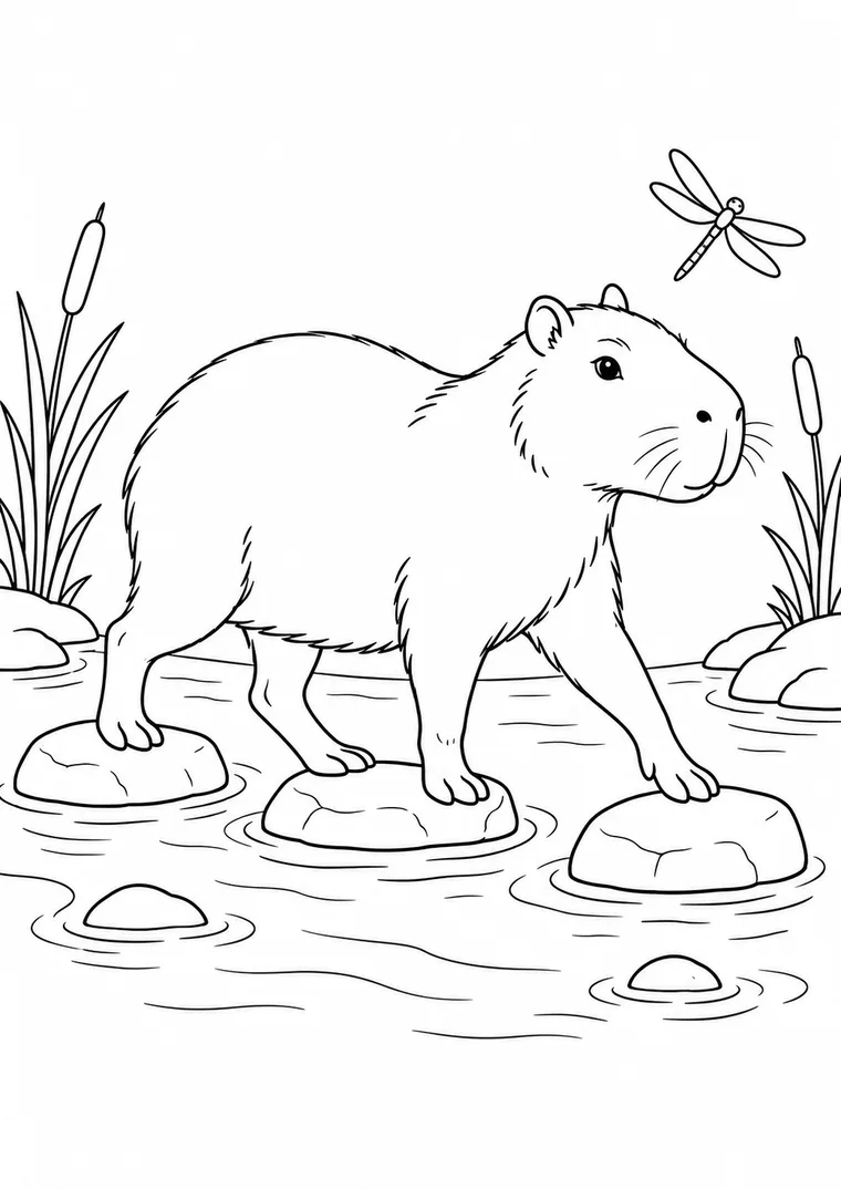 Capybara auf Trittsteinen