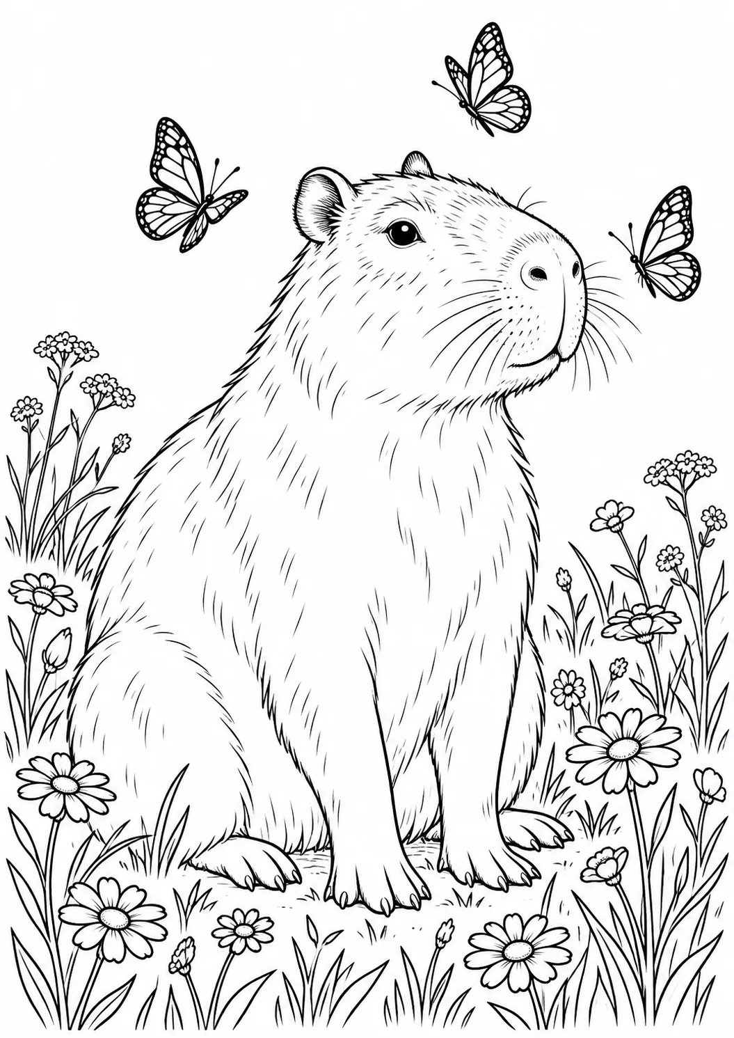 Capybara mit Schmetterlingen