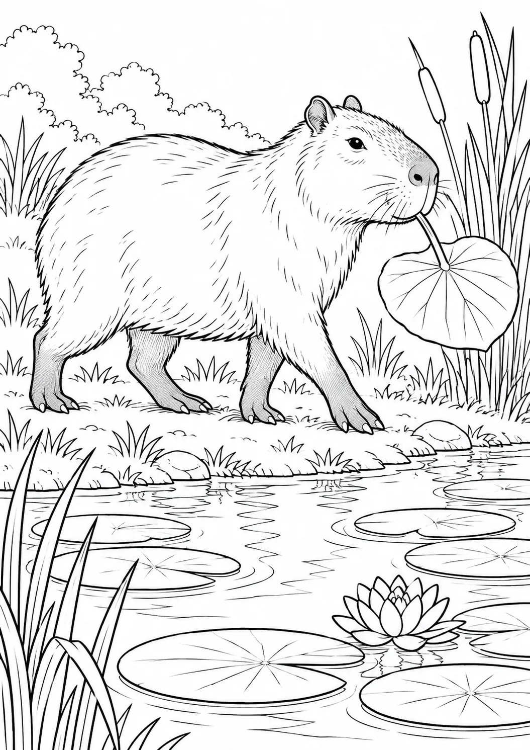 Capybara mit Seerosenblatt