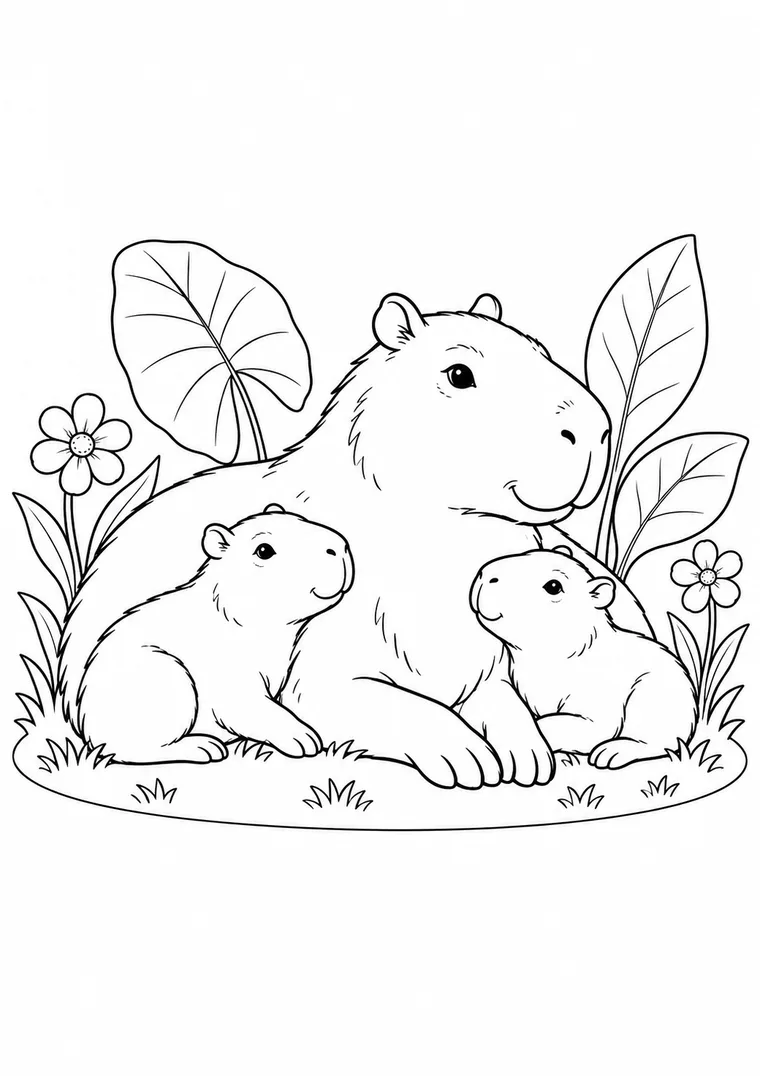 Capybara-Mutter mit Jungtieren