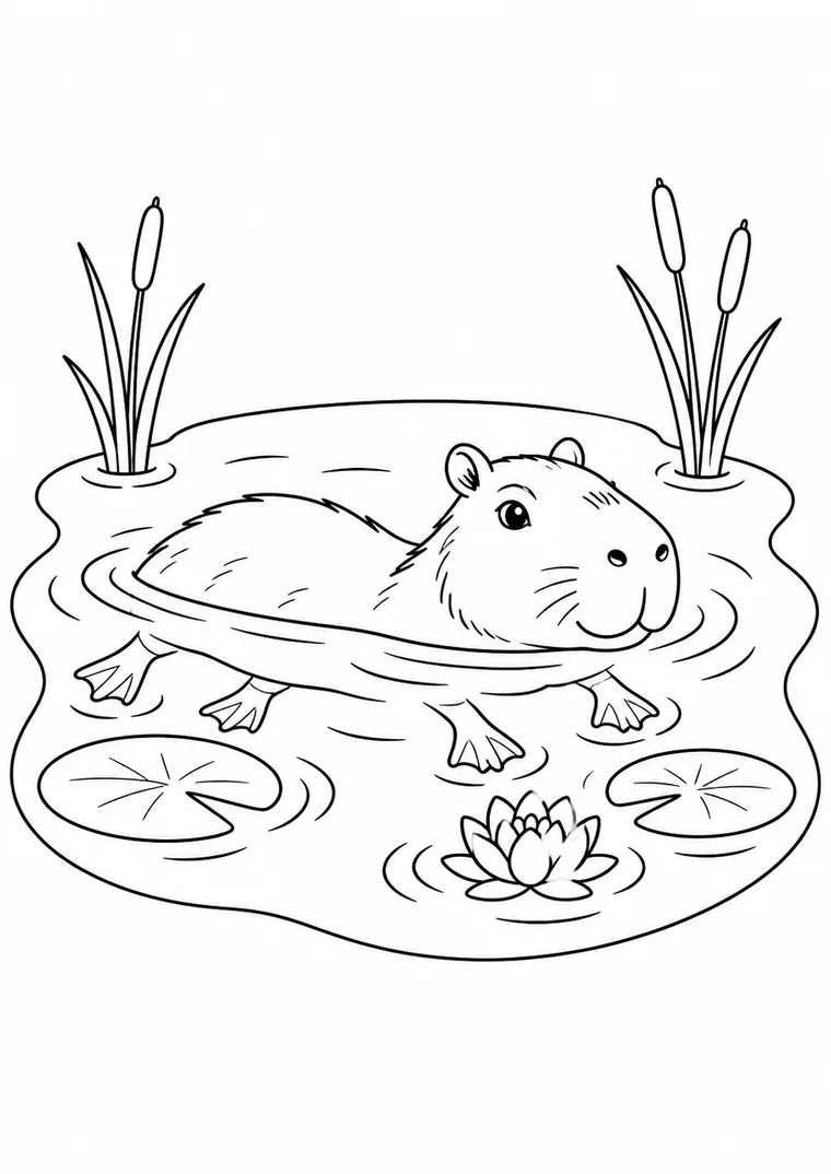 Capybara schwimmt im Teich