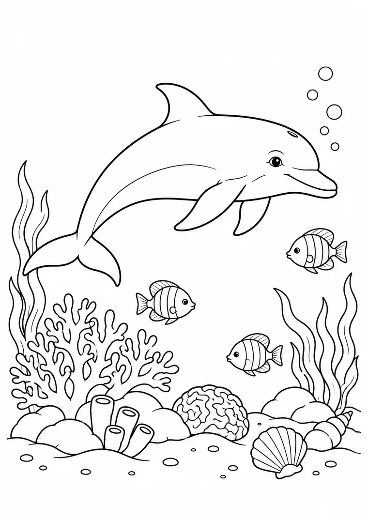 Delfin erkundet das Korallenriff